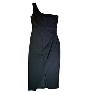 Windsor Black One Shoulder Midi Dress Tulip Wrap Skirt Bodycon Party Dress